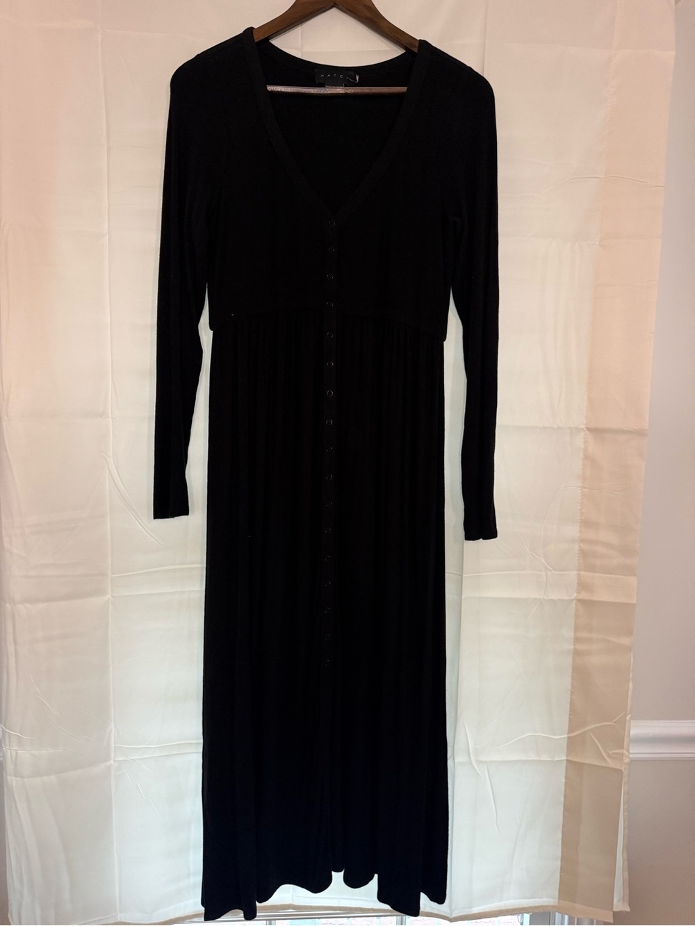 Hatch Maternity Black Long-Sleeve V-Neck Button-Front Nursing Maxi Dress